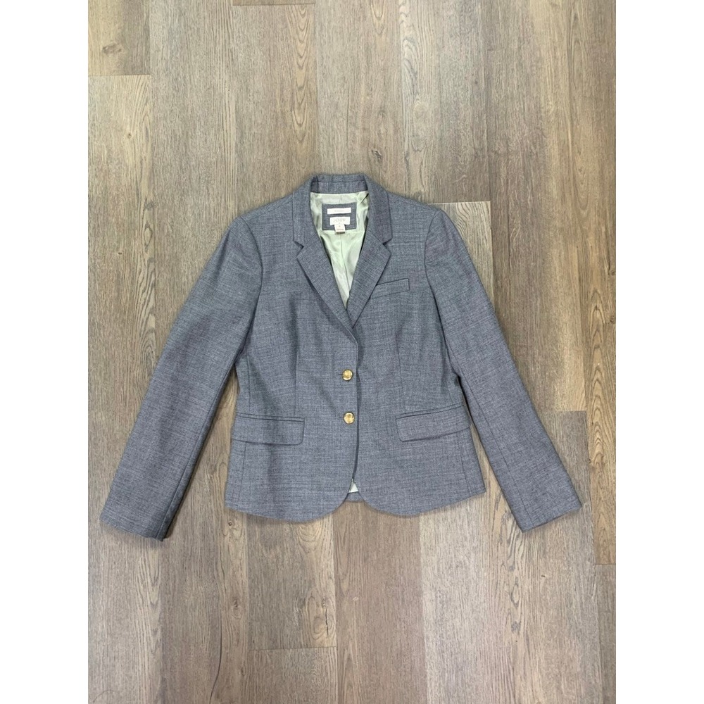 J.Crew Schoolboy Blazer Gray Wool Blend Gold Crest Button Jacket 92480 Size 8 - Picture 2 of 11
